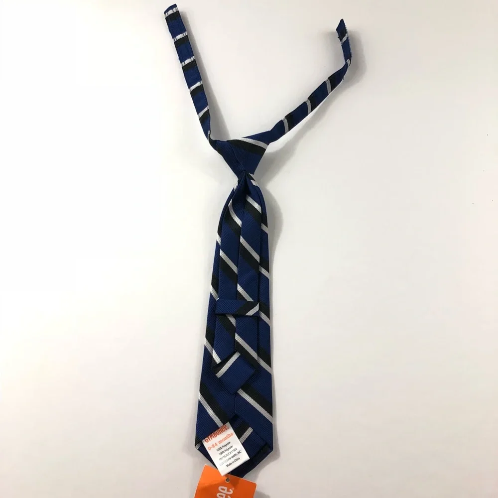 Toddler Boys Navy Blue Black White Striped Tie Gymboree 0 - 24 Months Hook & Eye